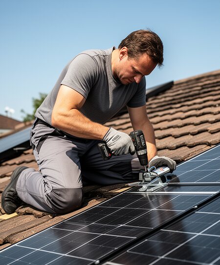 Zonnepaneel installateur monteert panelen op een dak