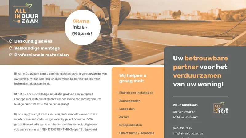 Website van All-in Duurzaam