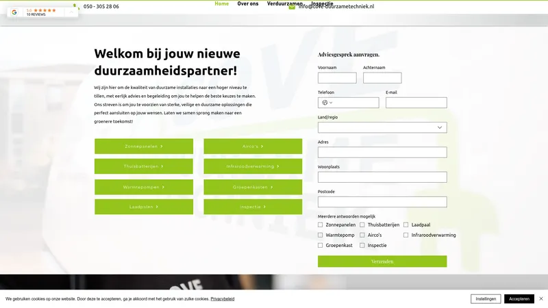 Website van COVE Duurzame techniek