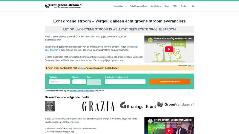 Website van Echt Groene Stroom