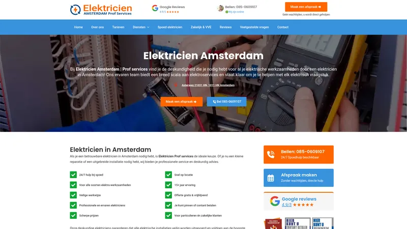 Website van Elektricien Amsterdam | Prof services