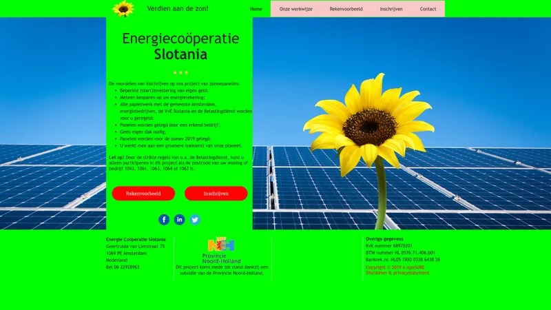 Website van Energie Coöperatie Slotania