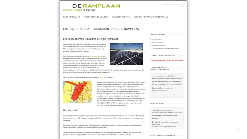 Website van Energiecoöperatie Duurzame Energie Ramplaan