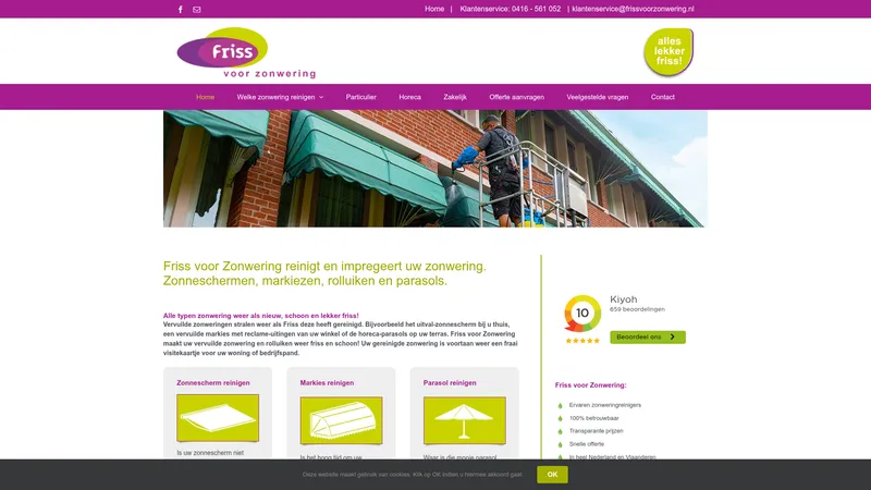 Website van Friss voor Zonwering