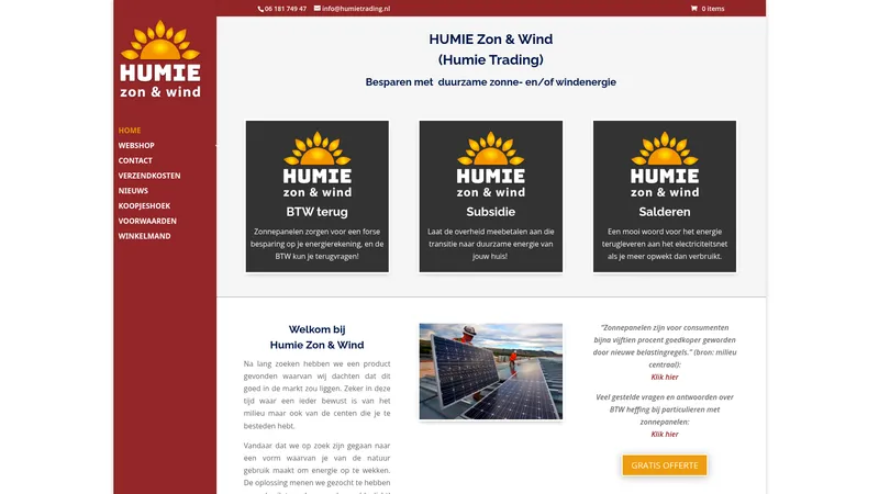 Website van Humie Tradig