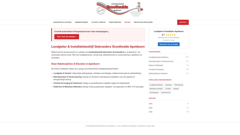 Website van Installatiebedrijf Gebroeders Groothedde b.v.