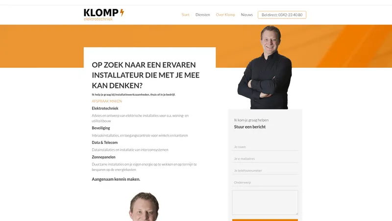 Website van Klomp Elektrotechniek
