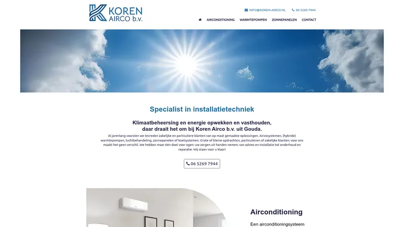 Website van Koren Airco b.v.