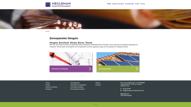 Website van Meuleman Elektrotechniek