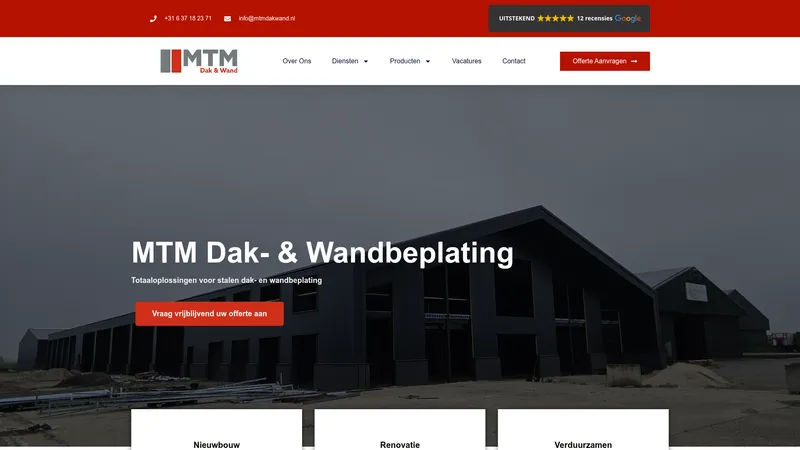 Website van MTM Dak- & Wandbeplating