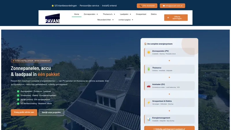 Website van Pavani Zon Installaties
