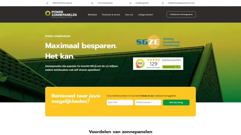 Website van Power Zonnepanelen