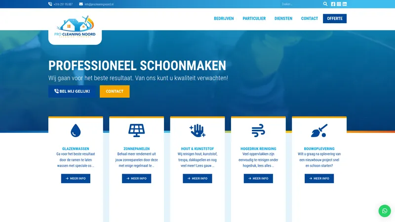 Website van Pro Cleaning Noord