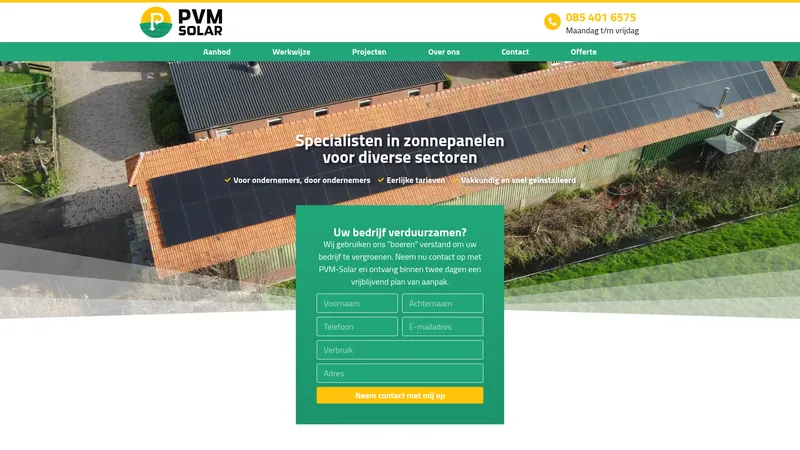 Website van PVM Solar B.V.