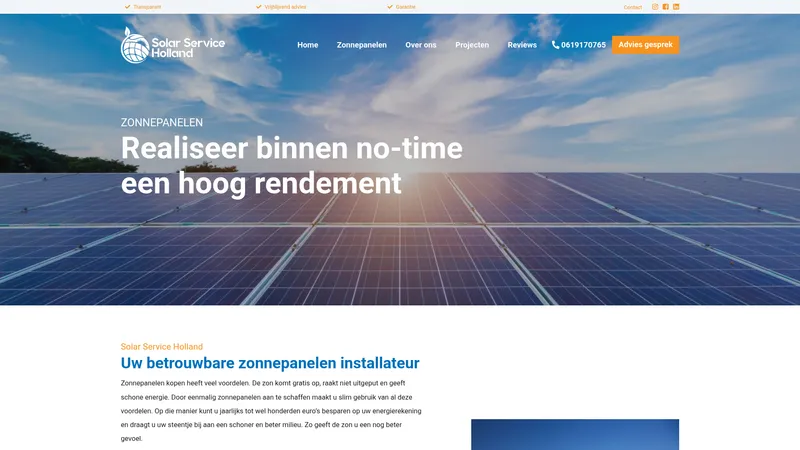 Website van Solar Service Holland