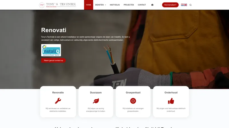 Website van Tony's Techniek