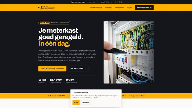 Website van Van Rij Elektrotechniek