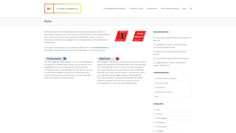 Website van WI Installatiebedrijf