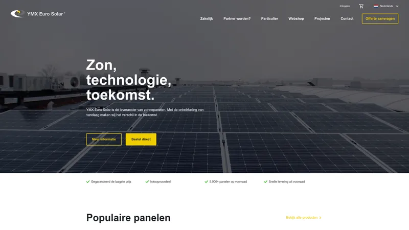 Website van Ymx Euro Solar