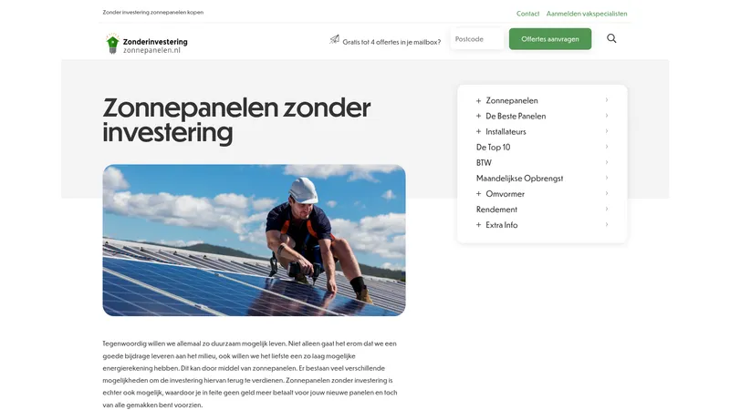 Website van Zonder Investering Zonnepanelen