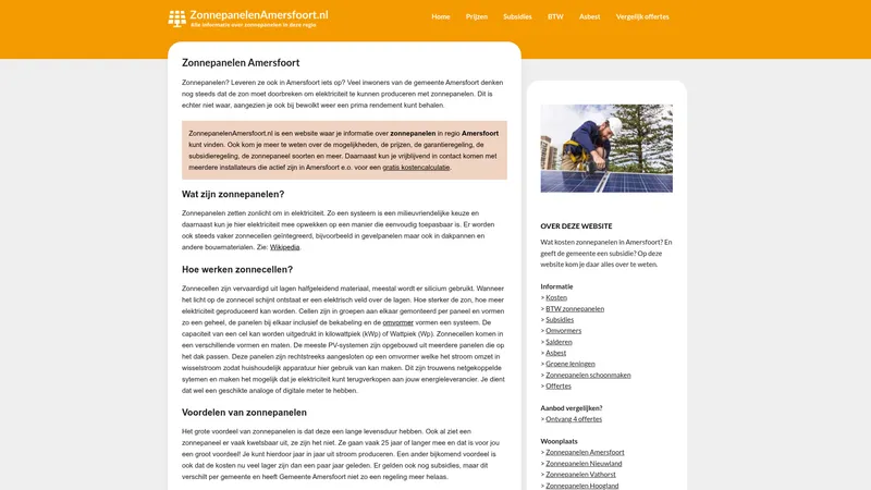 Website van Zonnepanelen Amersfoort