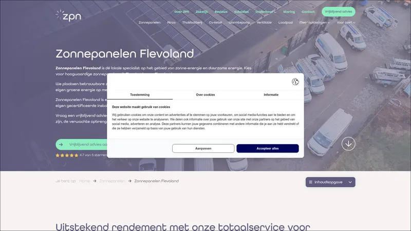 Website van Zonnepanelen Flevoland