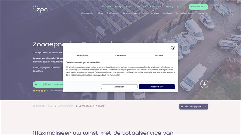 Website van Zonnepanelen Friesland