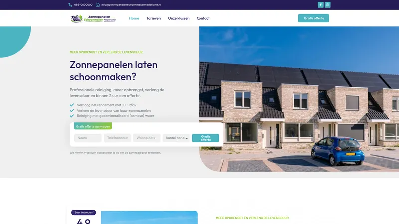 Website van Zonnepanelen Schoonmaken Nederland