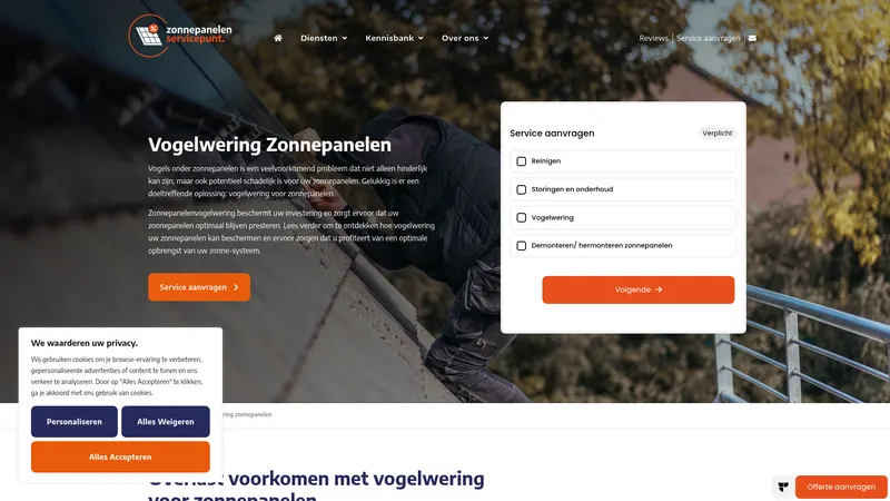 Website van Zonnepanelenvogelvrij