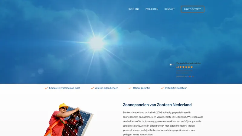 Website van Zontech Nederland BV