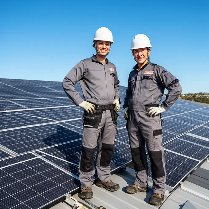 Zonnepaneel installateur aan het werk op een dak